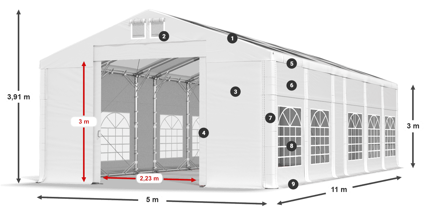 Tető: MS T 580 PVC Falak: SD I 500 PVC 3m legenda