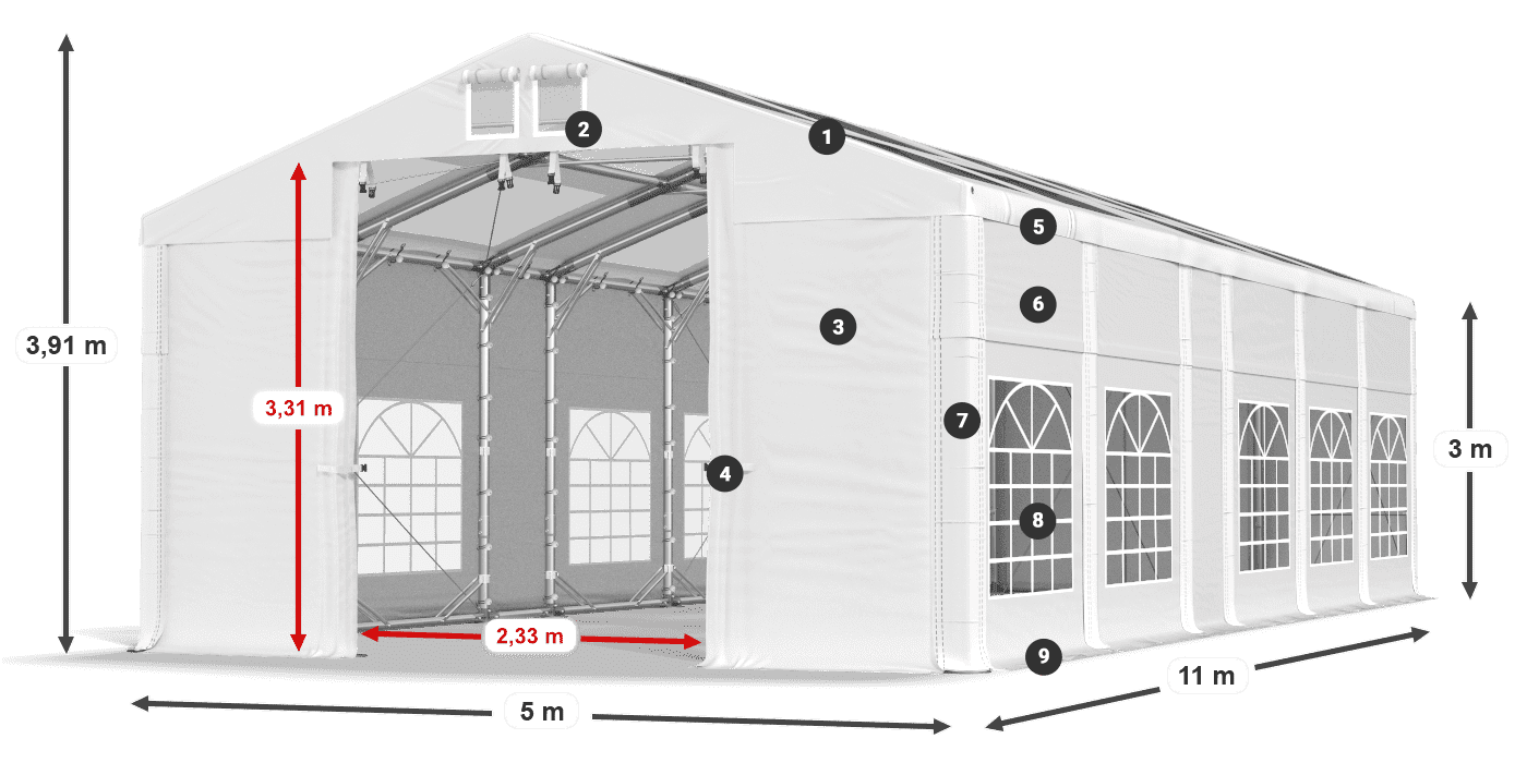 Tető: MS T 580 PVC Falak: SD I 500 PVC 3m legenda