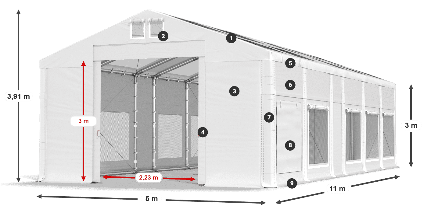 Tető: MS T 580 PVC Falak: SD M 500 PVC 3 m jelmagyarázat