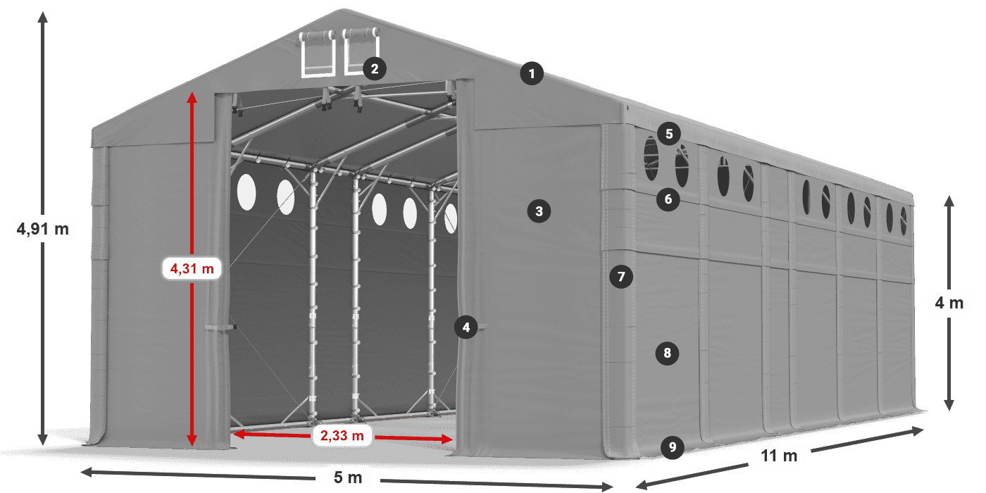 Tető: FR 620 PVC Falak: MS O 580 PVC 4 m jelmagyarázat