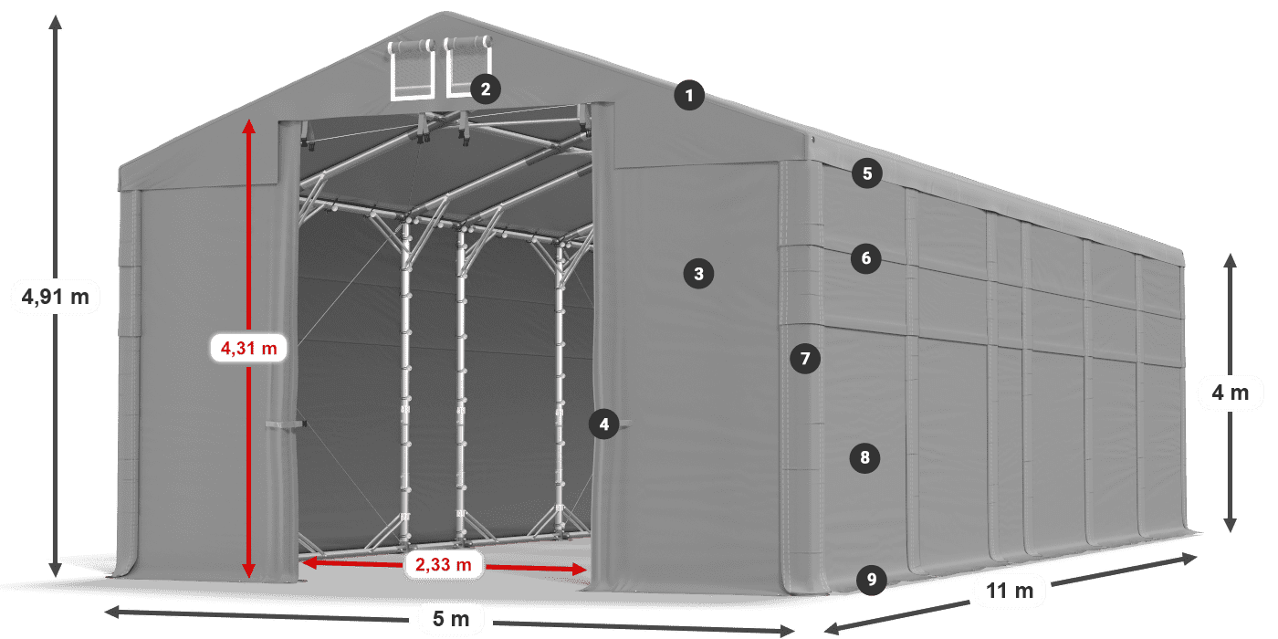 Tető: FR 620 PVC Falak: MS 580 PVC 4 m jelmagyarázat