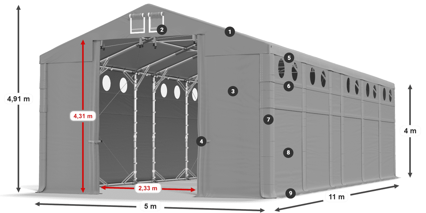 Tető: FR 620 PVC Falak: MS O 580 PVC 4 m jelmagyarázat