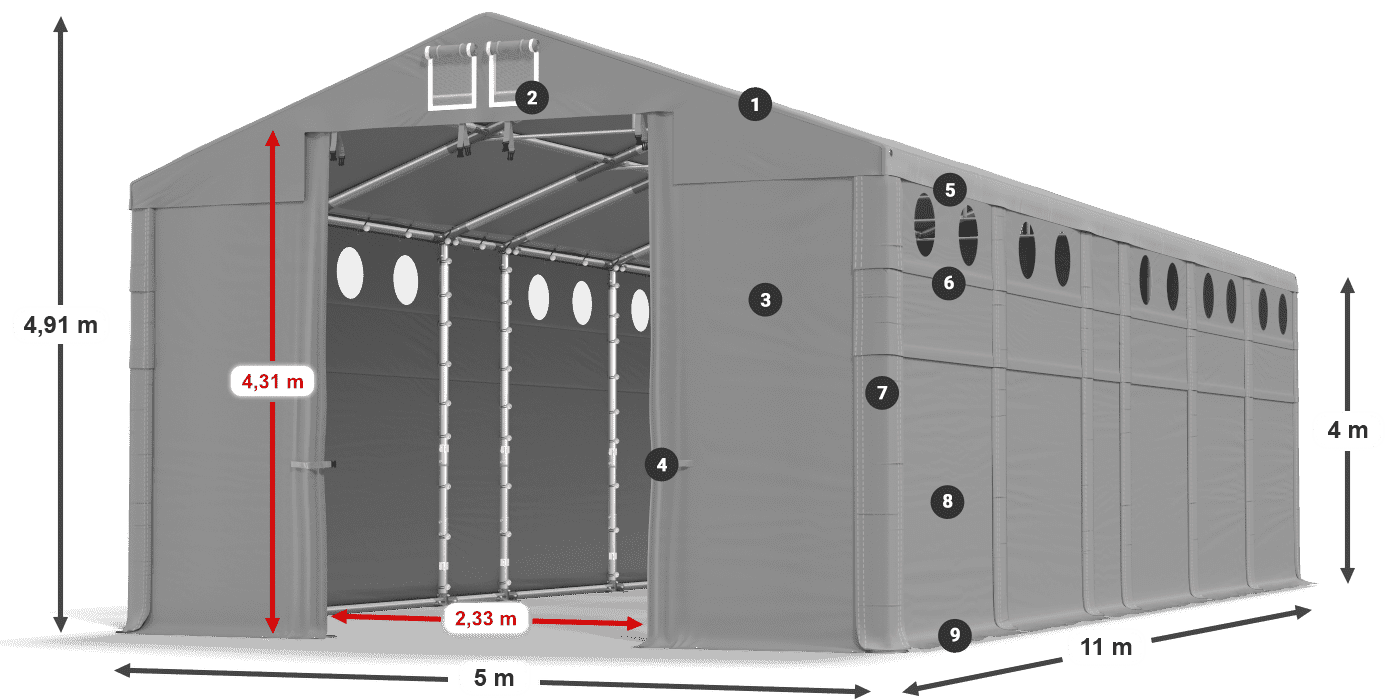 Tető: FR 620 PVC Falak: MS O 580 PVC 4 m jelmagyarázat