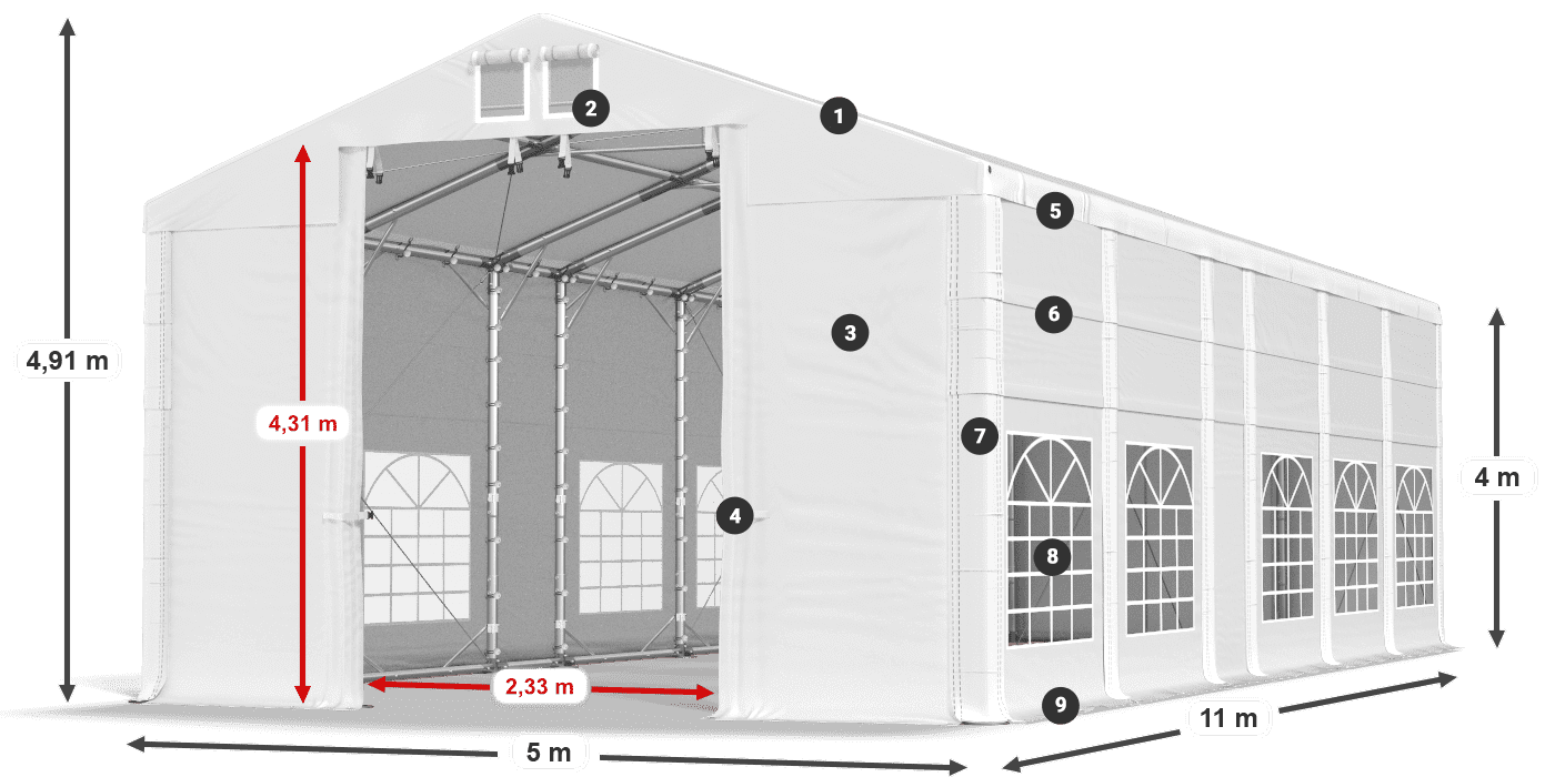 Tető: FR 620 PVC Falak: SD 500 PVC 4 m jelmagyarázat