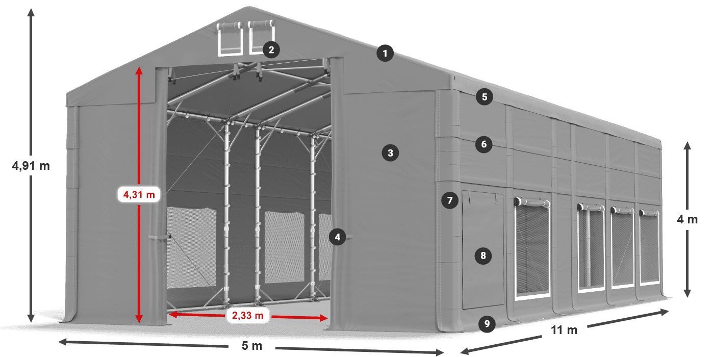 Tető: FR 620 PVC Falak: SD 500 PVC 4 m jelmagyarázat