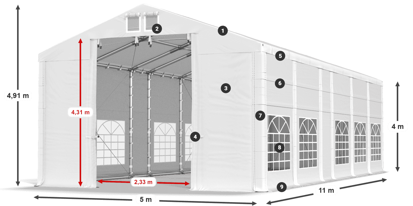Tető: FR 620 PVC Falak: SD 500 PVC 4 m jelmagyarázat