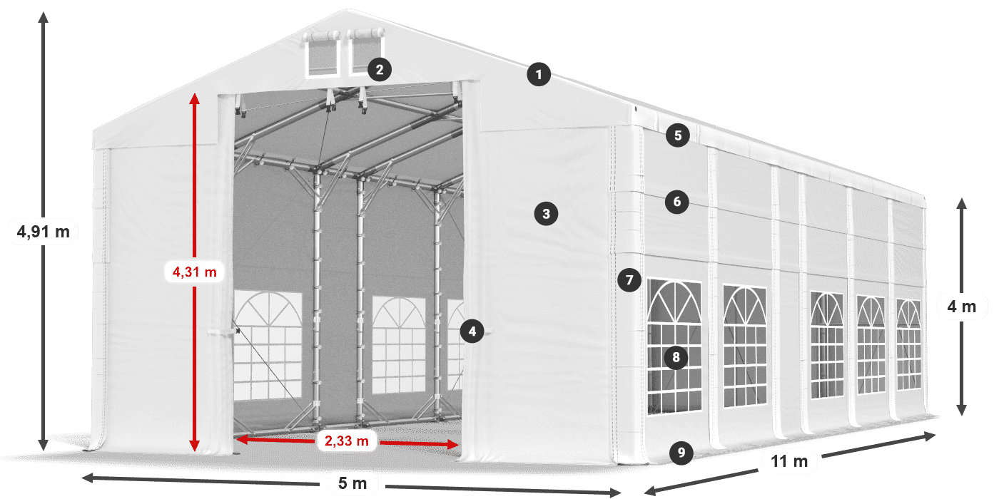 Tető: MS 580 PVC Falak: FR 620 PVC 4 m jelmagyarázat