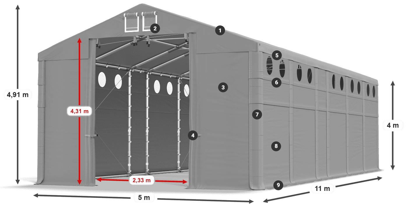 Tető: MS 580 PVC Falak: FR O 620 PVC 4 m jelmagyarázat