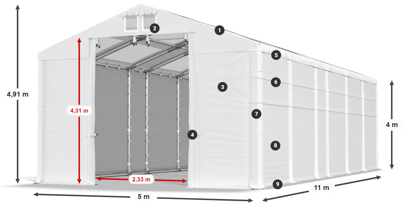 Tető: MS T 580 PVC Falak: SD 500 PVC 4 m jelmagyarázat