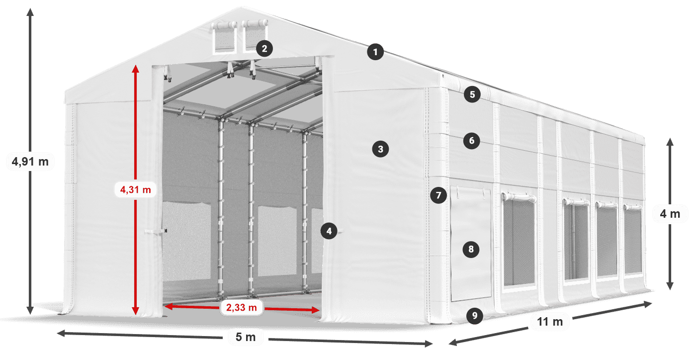 Tető: MS T 580 PVC Falak: SD M 500 PVC 4 m jelmagyarázat