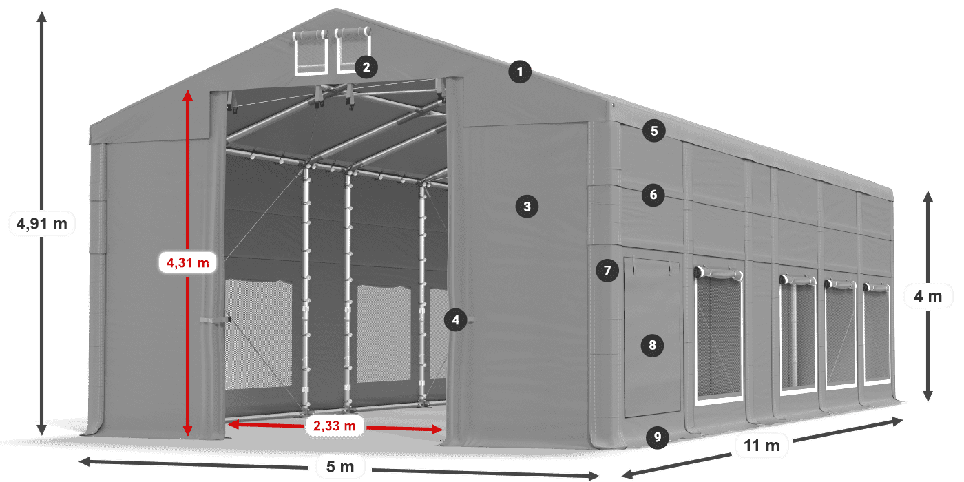 Tető: MS 580 PVC Falak: SD M 500 PVC 4 m jelmagyarázat