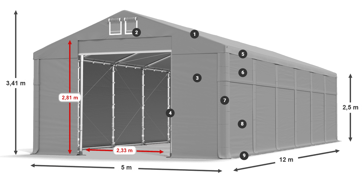 Tető: FR 620 PVC Falak: MS 580 PVC 2,5 m jelmagyarázat