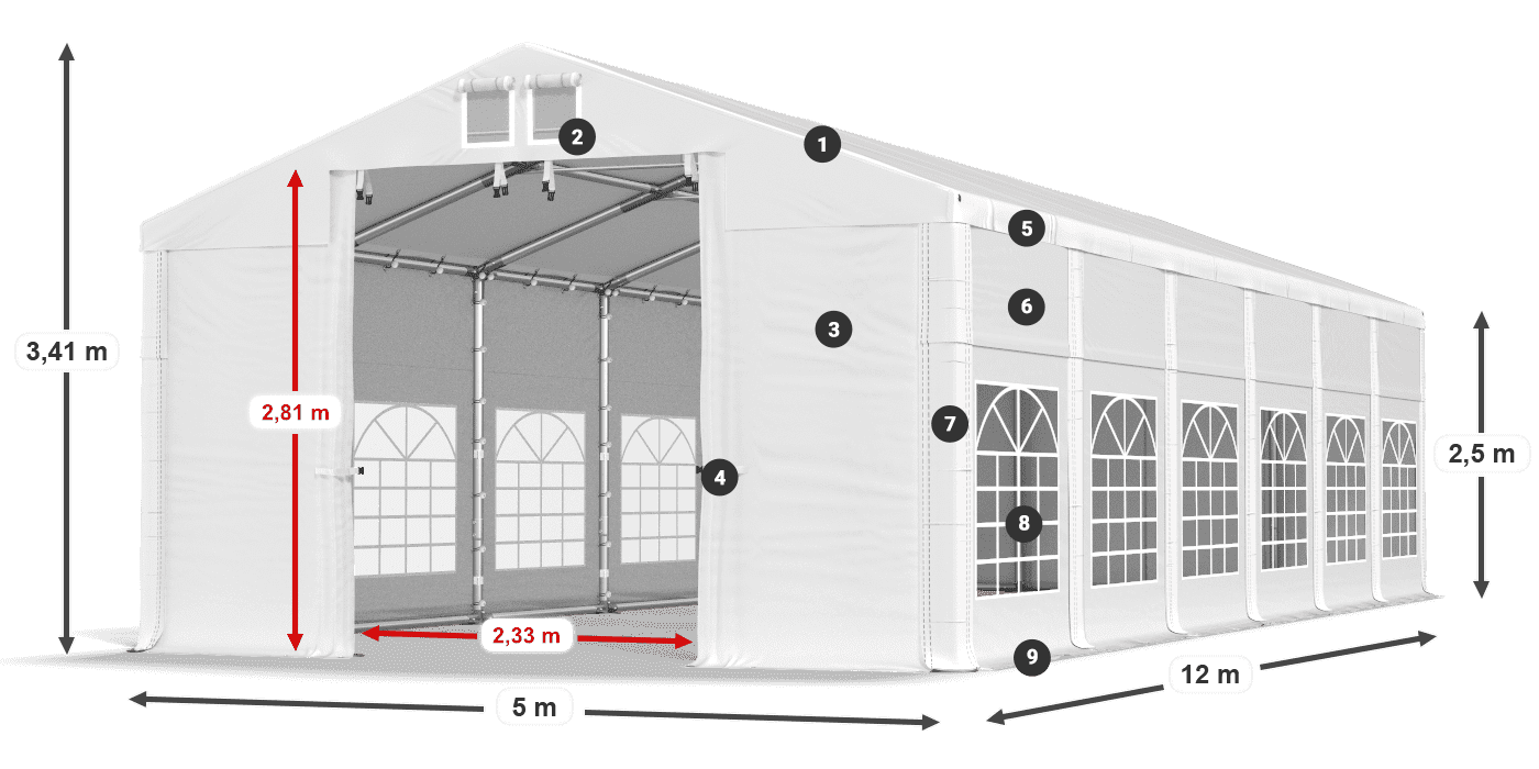 Tető: FR 620 PVC Falak: SD 500 PVC 2,5 m jelmagyarázat