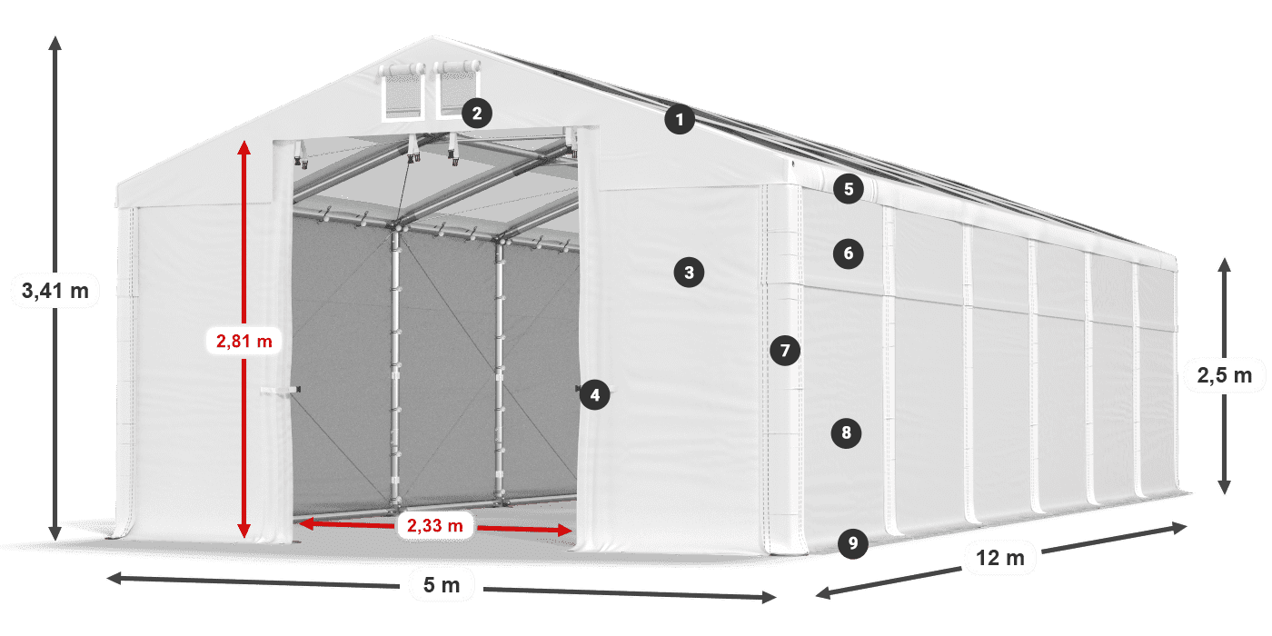 Tető: MS T 580 PVC Falak: SD 500 PVC 2,5 m jelmagyarázat