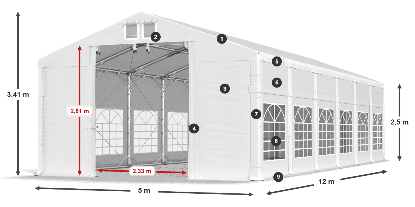 Tető: SD 560 PVC Falak: FR 620 PVC legenda 2,5 m