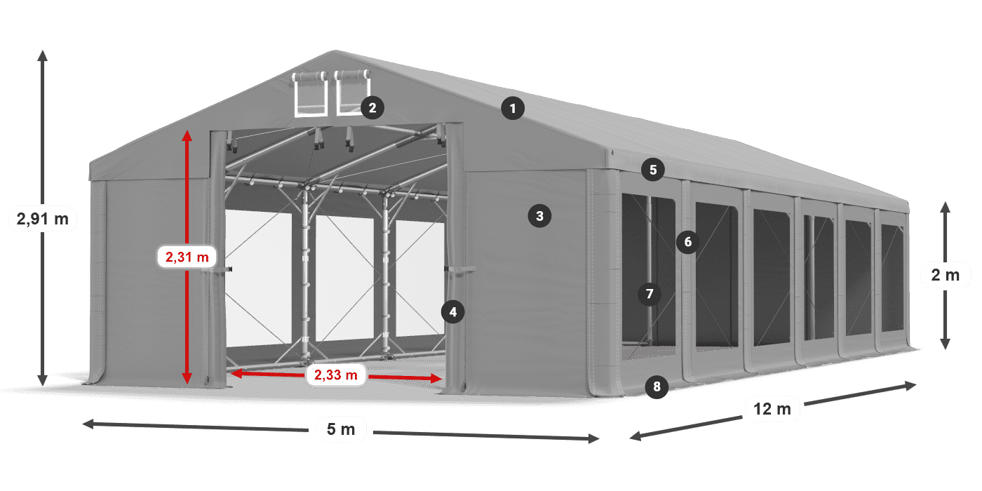Tető: FR 620 PVC Falak: MS 580 PVC 2 m jelmagyarázat