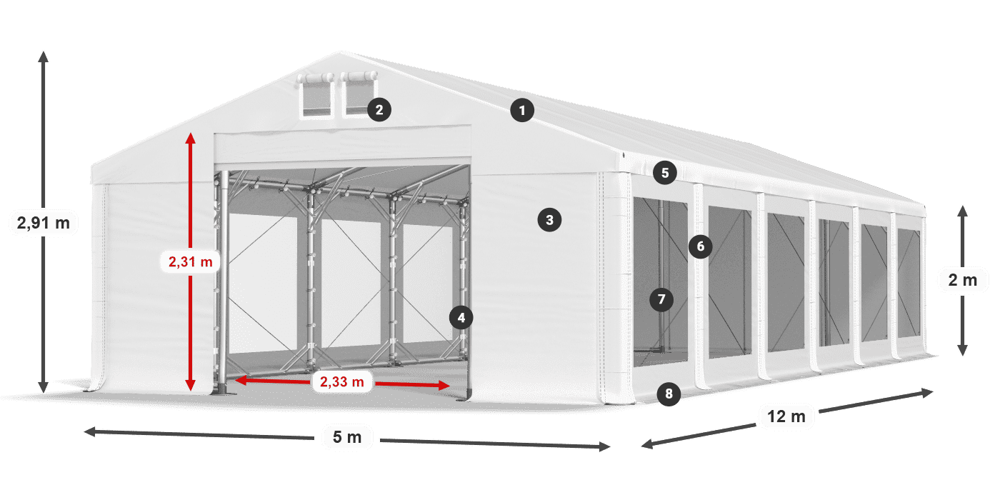 Tető: FR 620 PVC Falak: MS 580 PVC 2 m jelmagyarázat