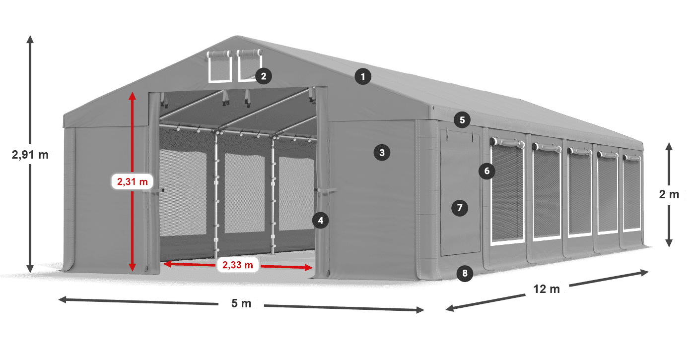 Tető: FR 620 PVC Falak: SD 500 PVC 2 m jelmagyarázat