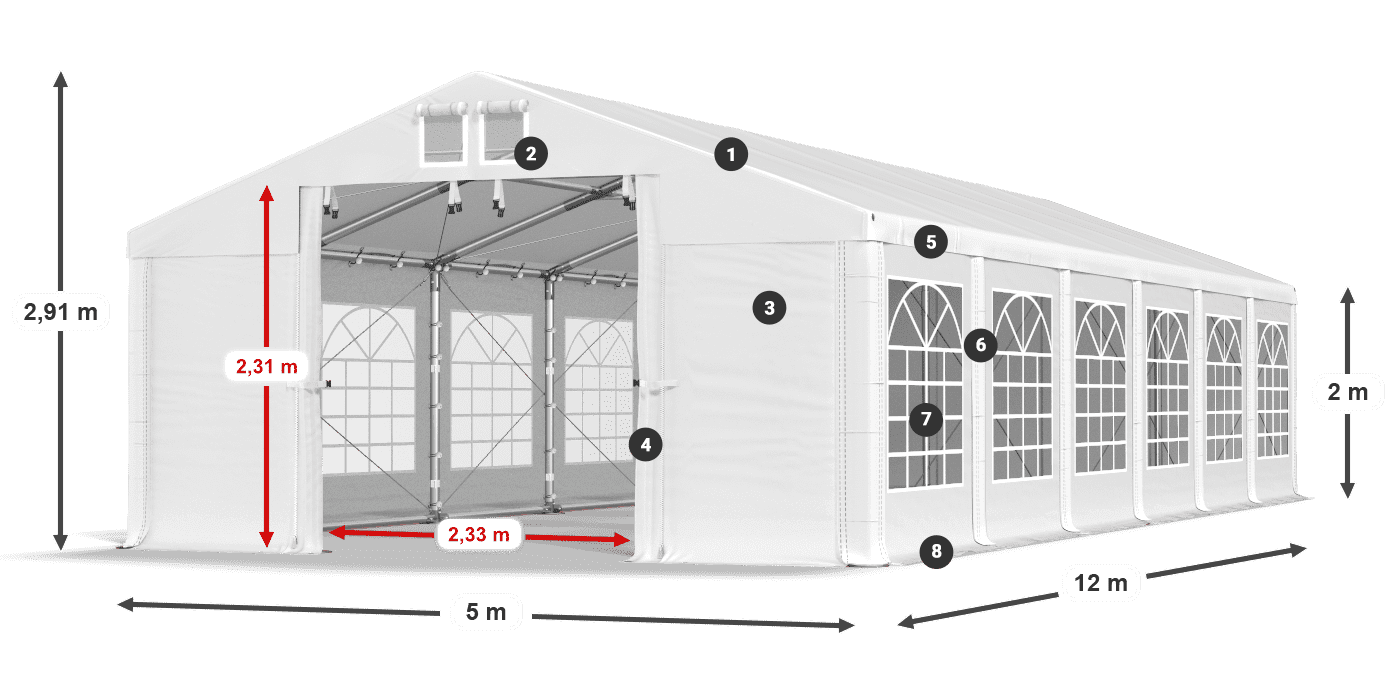 Tető: FR 620 PVC Falak: SD 500 PVC 2 m jelmagyarázat