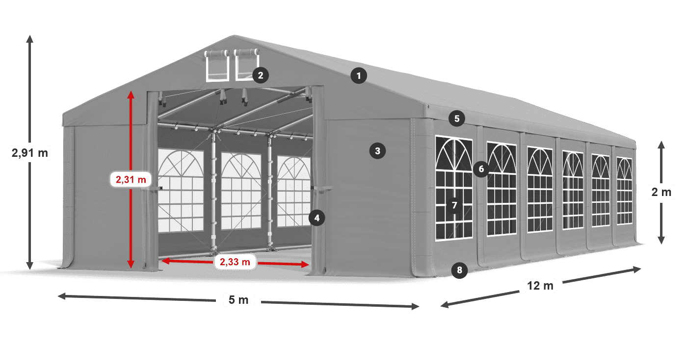 Tető: FR 620 PVC Falak: SD 500 PVC 2 m jelmagyarázat