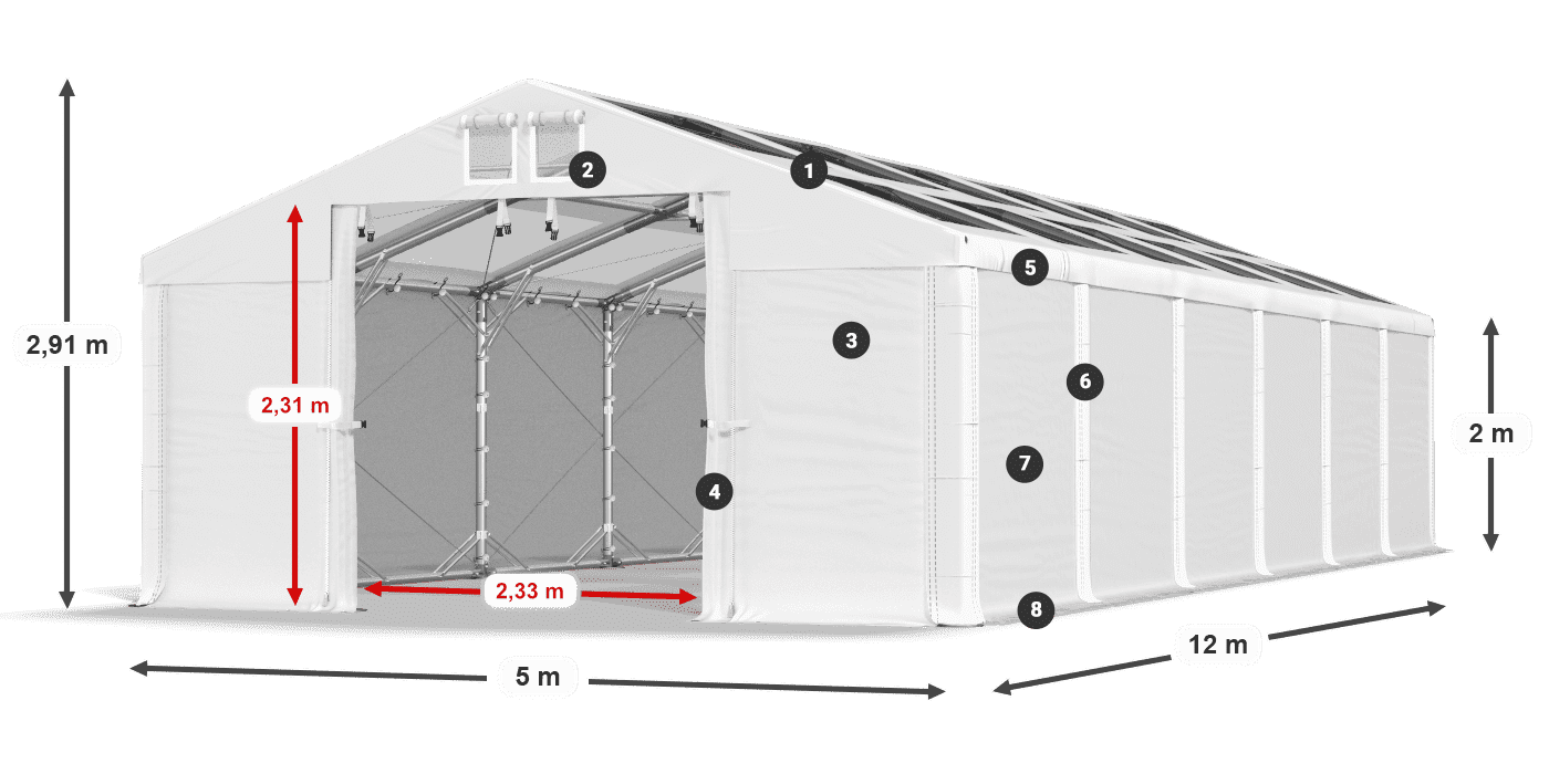 Tető: MS T 580 PVC Falak: FR 620 PVC 2 m jelmagyarázat