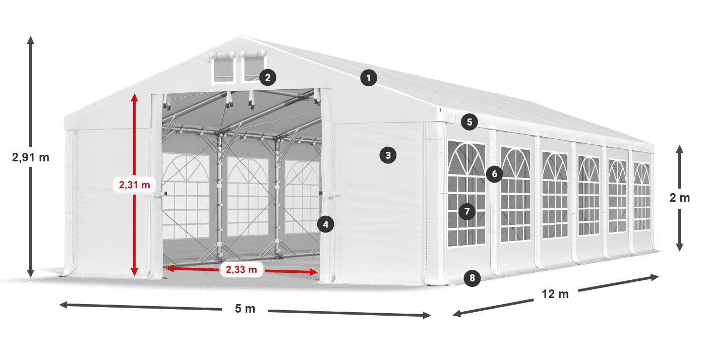 Tető: MS 580 PVC Falak: FR 620 PVC 2 m jelmagyarázat
