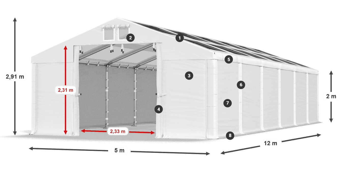 Tető: MS T 580 PVC Falak: FR 620 PVC 2 m jelmagyarázat