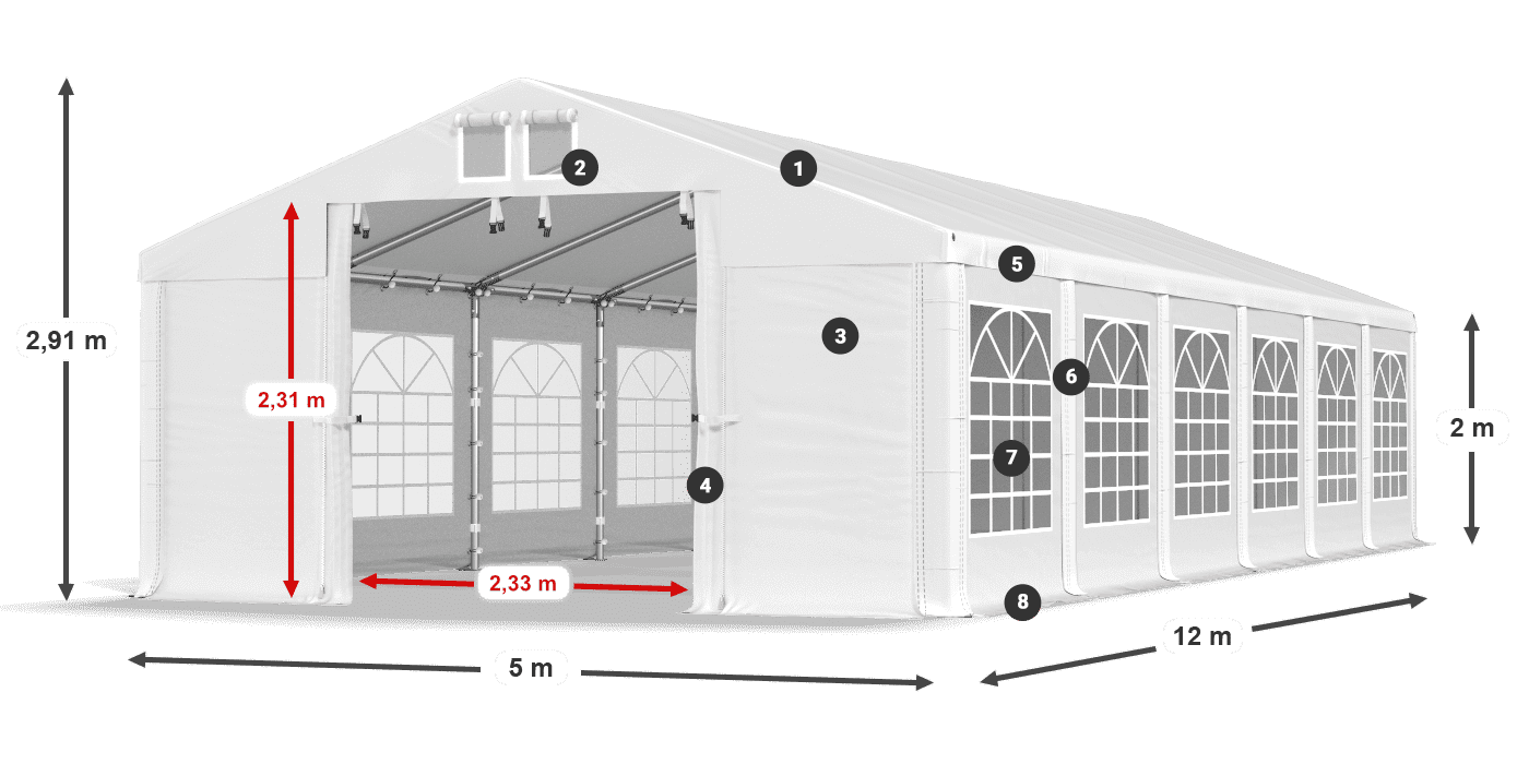 Tető: MS 580 PVC Falak: FR 620 PVC 2 m jelmagyarázat