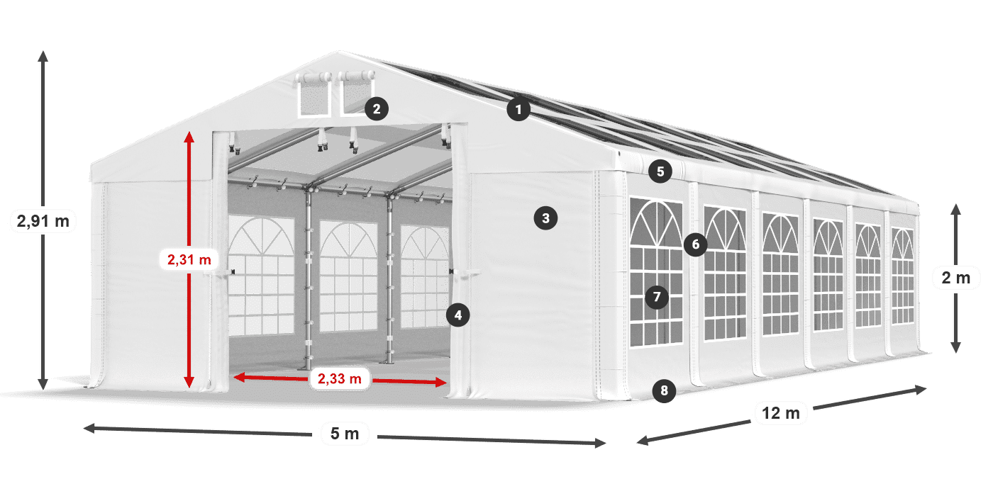 Tető: MS T 580 PVC Falak: FR 620 PVC 2 m jelmagyarázat