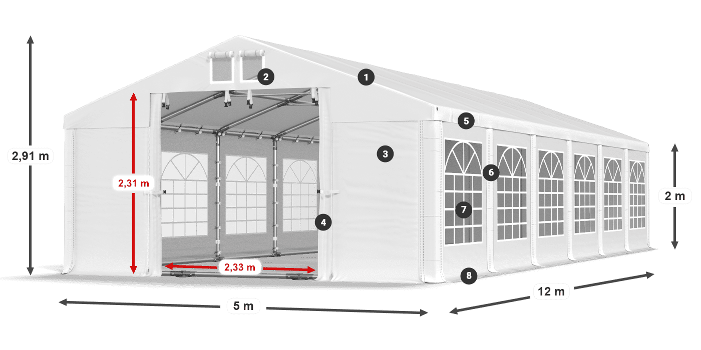 Tető: MS 580 PVC Falak: FR 620 PVC 2 m jelmagyarázat
