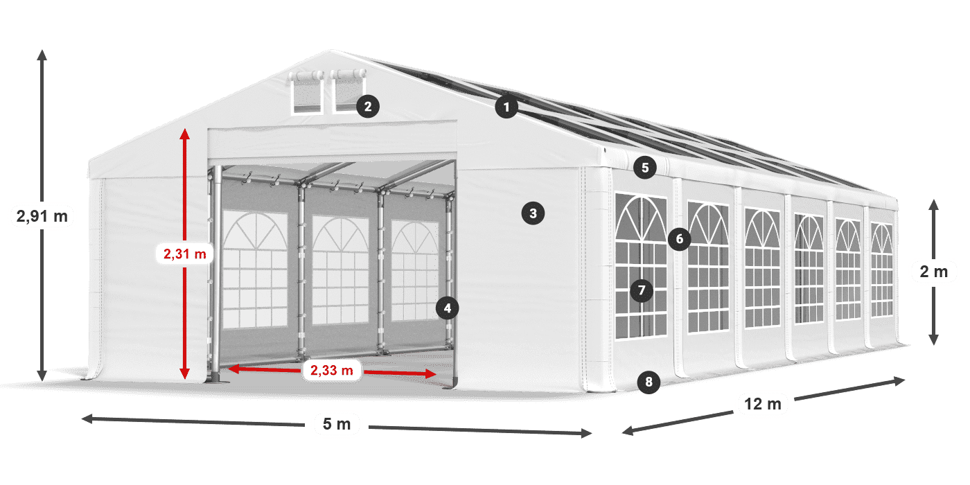 Tető: MS T 580 PVC Falak: FR 620 PVC 2 m jelmagyarázat