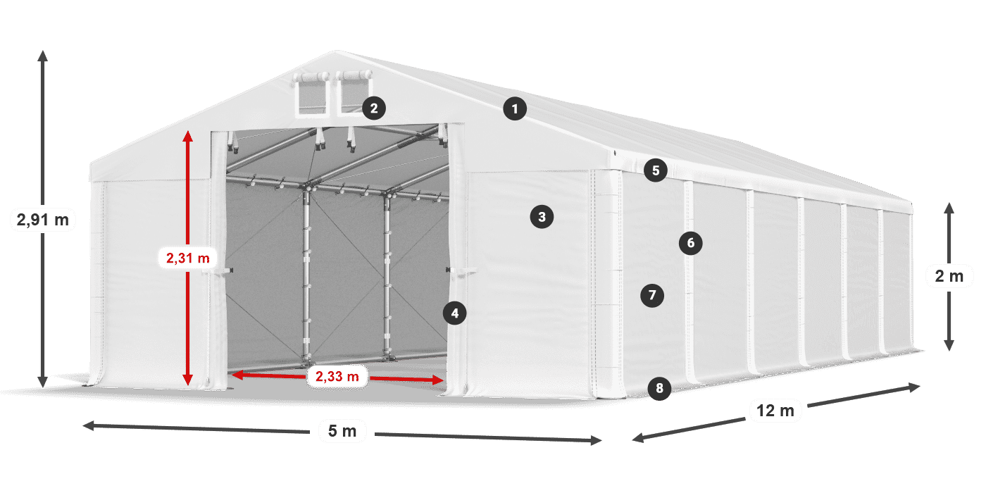 Tető: MS 580 PVC Falak: FR M 620 PVC 2 m jelmagyarázat