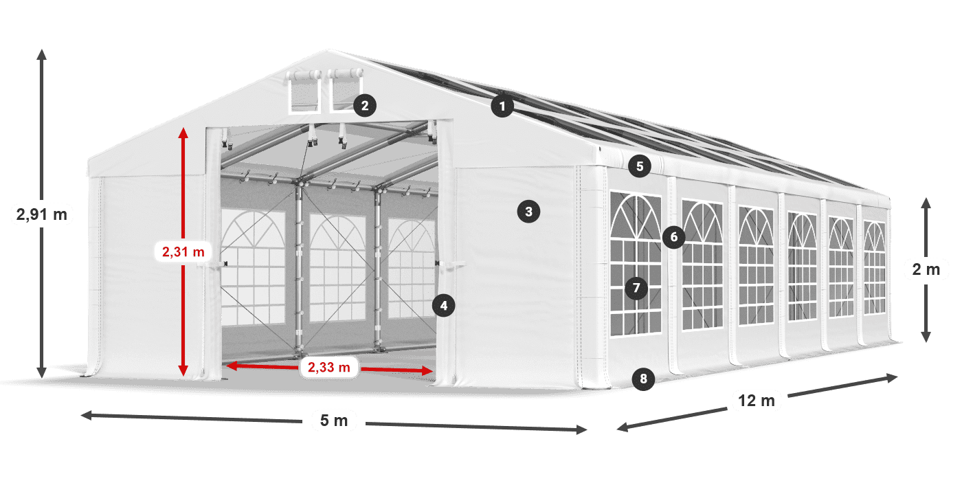 Tető: MS T 580 PVC Falak: FR 620 PVC 2 m jelmagyarázat