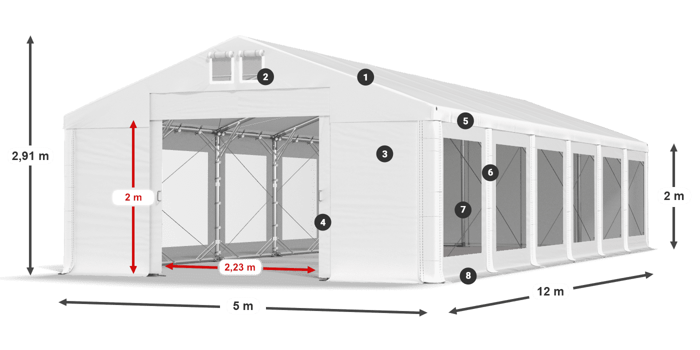 Tető: MS 580 PVC Falak: MS 580 PVC 2 m jelmagyarázat
