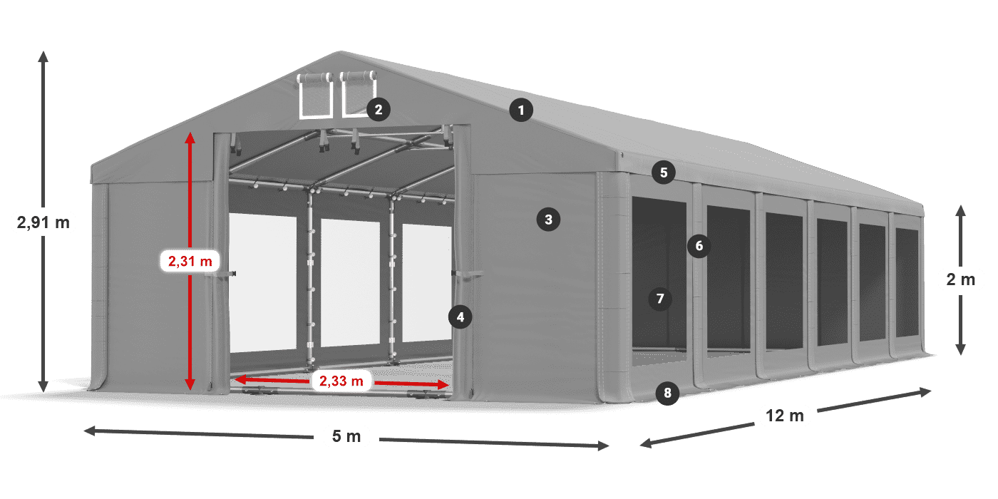 Tető: MS 580 PVC Falak: MS 580 PVC 2 m jelmagyarázat
