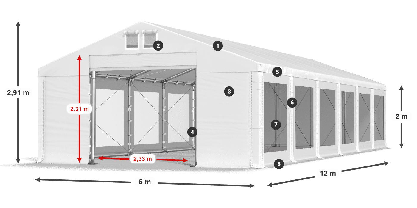 Tető: MS 580 PVC Falak: MS 580 PVC 2 m jelmagyarázat