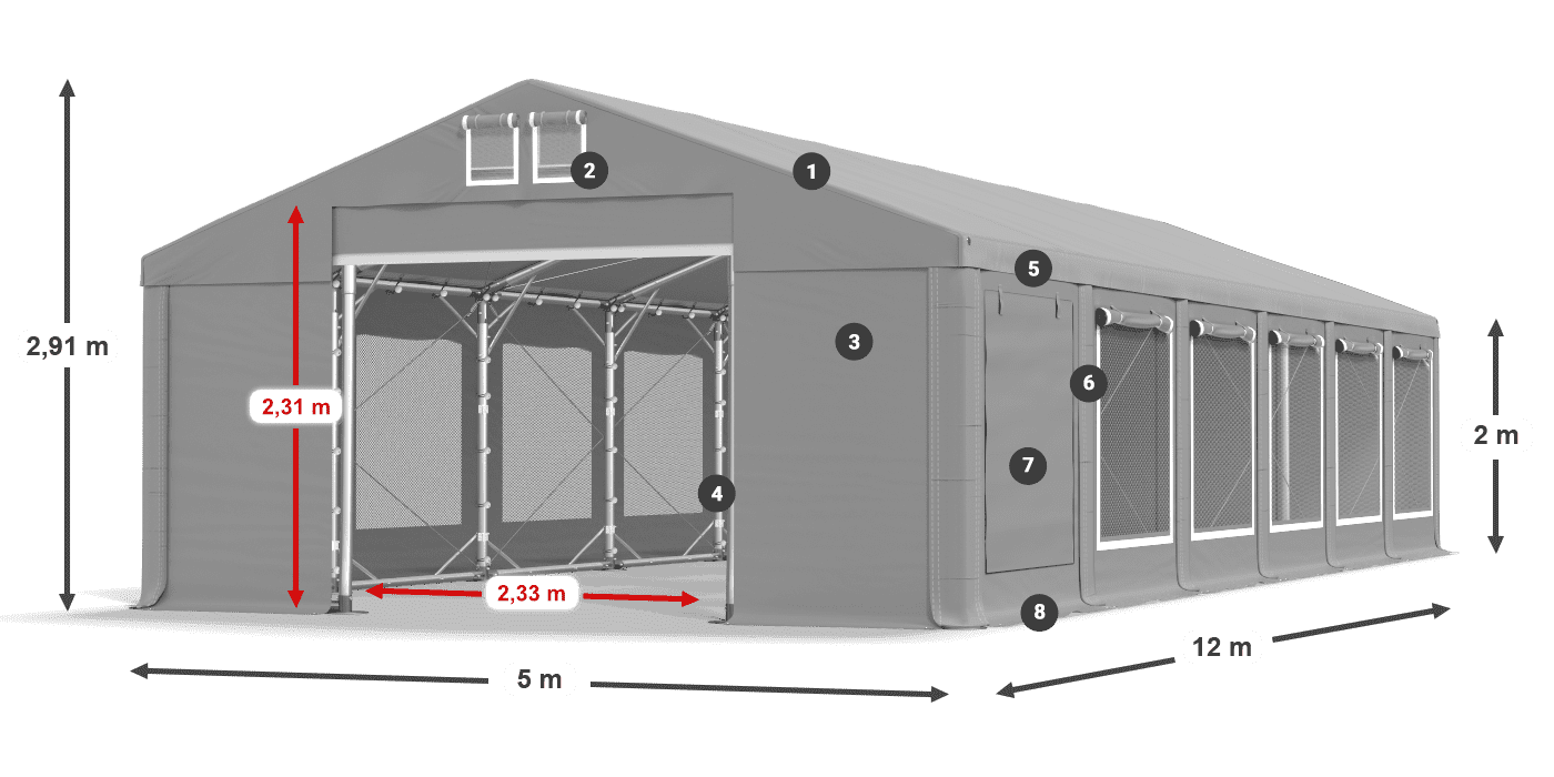 Tető: MS 580 PVC Falak: SD M 500 PVC 2 m jelmagyarázat