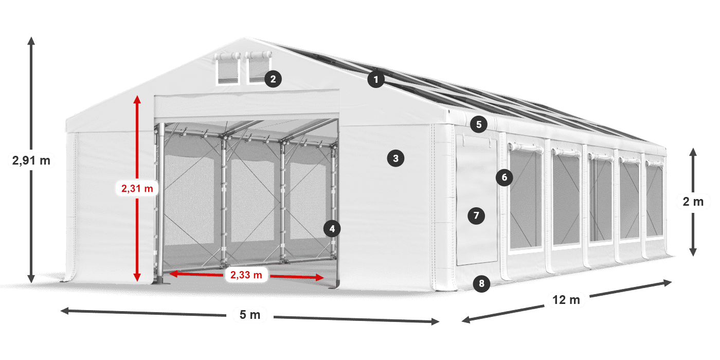 Tető: MS T 580 PVC Falak: SDM 500 PVC 2 m jelmagyarázat