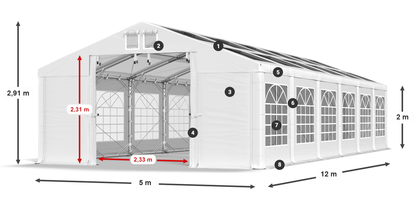 Tető: MS 580 PVC Falak: SD 500 PVC 2 m jelmagyarázat