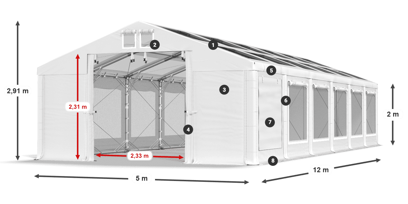 Tető: MS T 580 PVC Falak: SDM 500 PVC 2 m jelmagyarázat