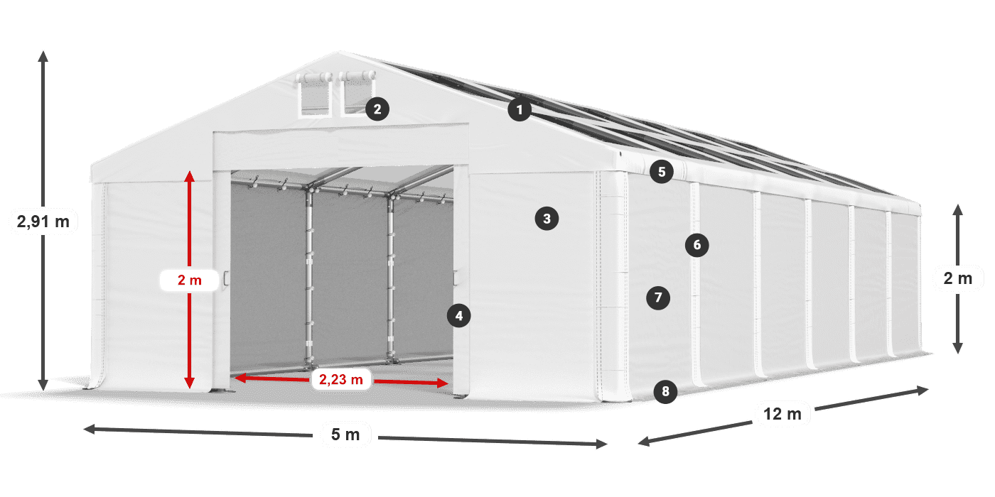 Tető: MS T 580 PVC Falak: SD 500 PVC 2 m jelmagyarázat