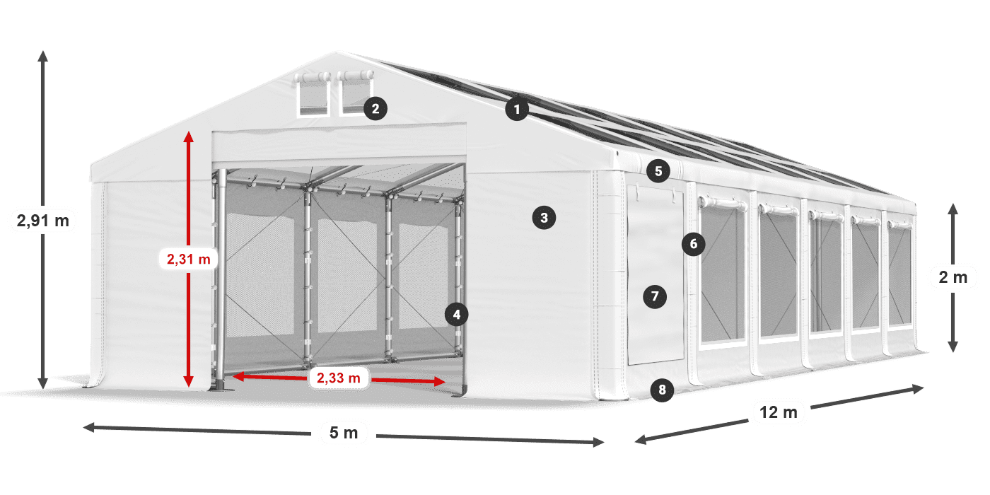 Tető: MS T 580 PVC Falak: SDM 500 PVC 2 m jelmagyarázat