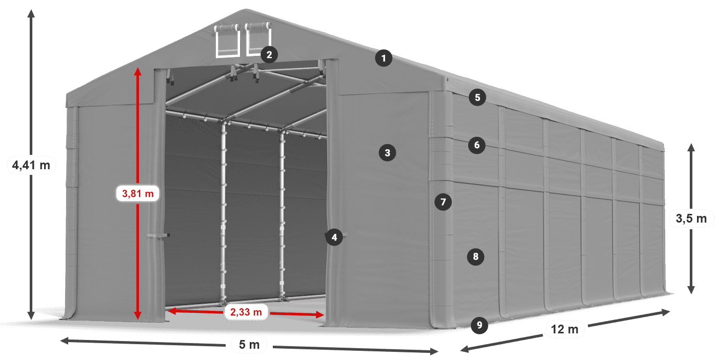 Tető: FR 620 PVC Falak: MS 580 PVC 3,5 m jelmagyarázat