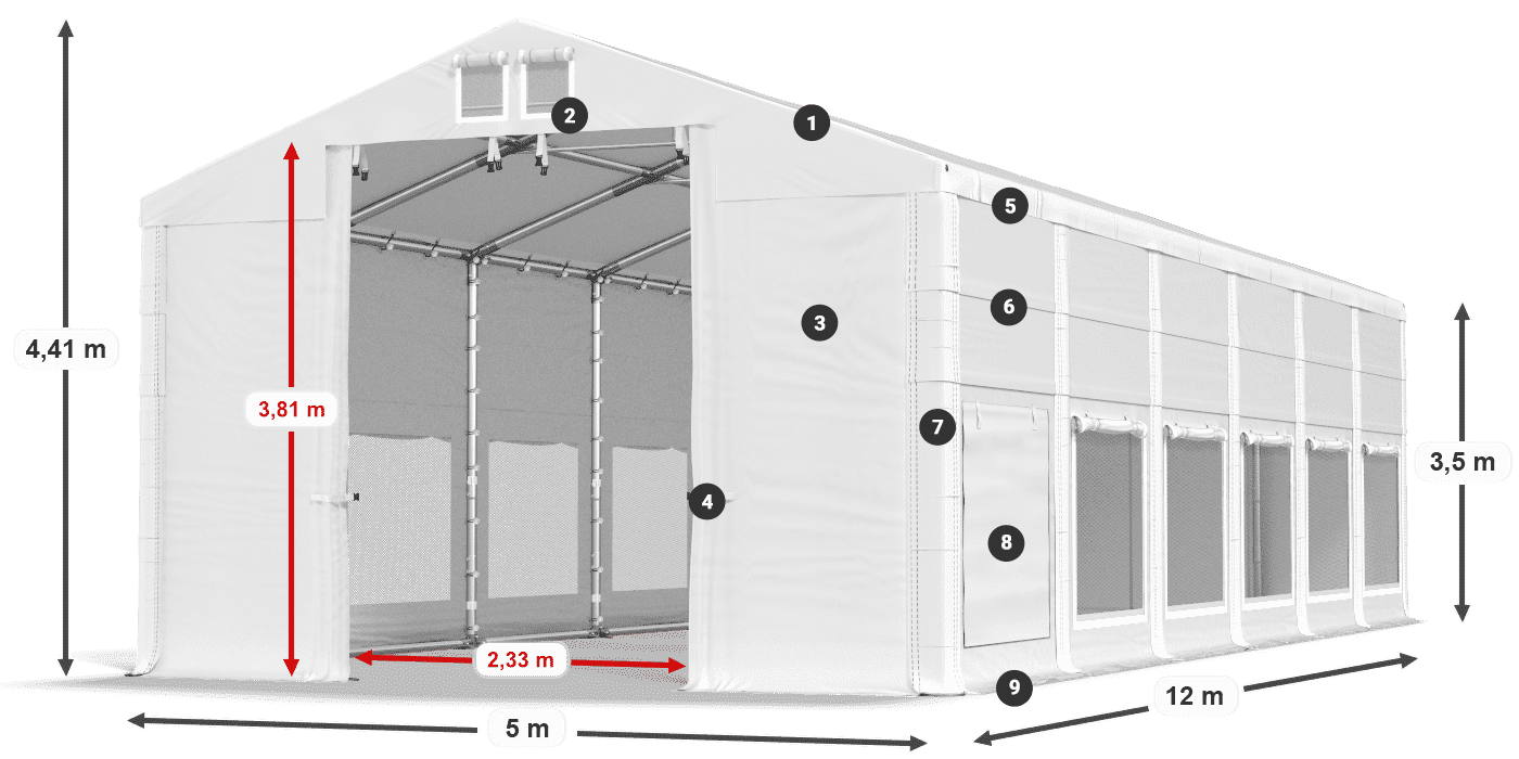 Tető: FR 620 PVC Falak: SD 500 PVC 3,5 m jelmagyarázat