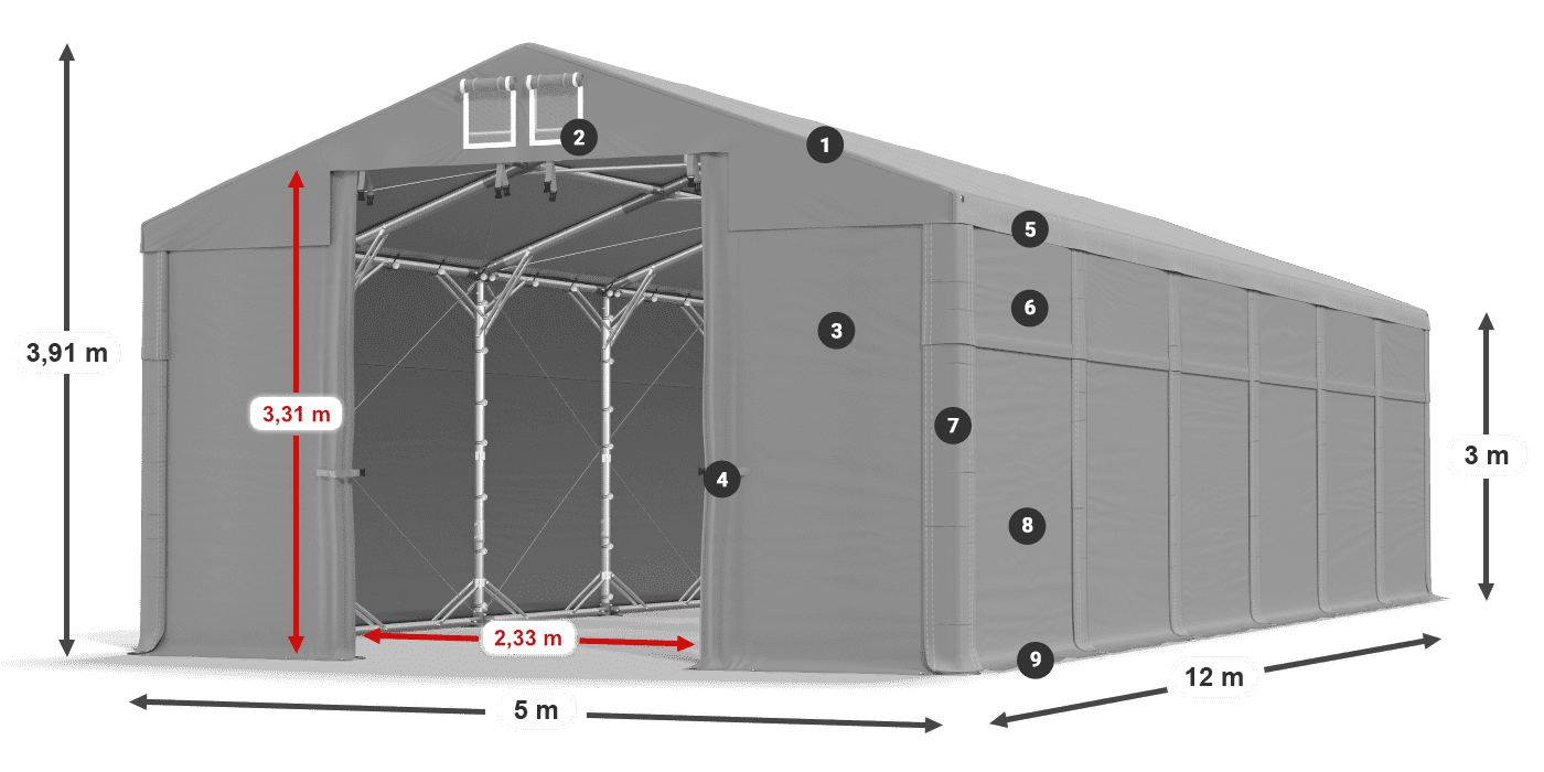 Tető: FR 620 PVC Falak: MS 580 PVC 3 m jelmagyarázat