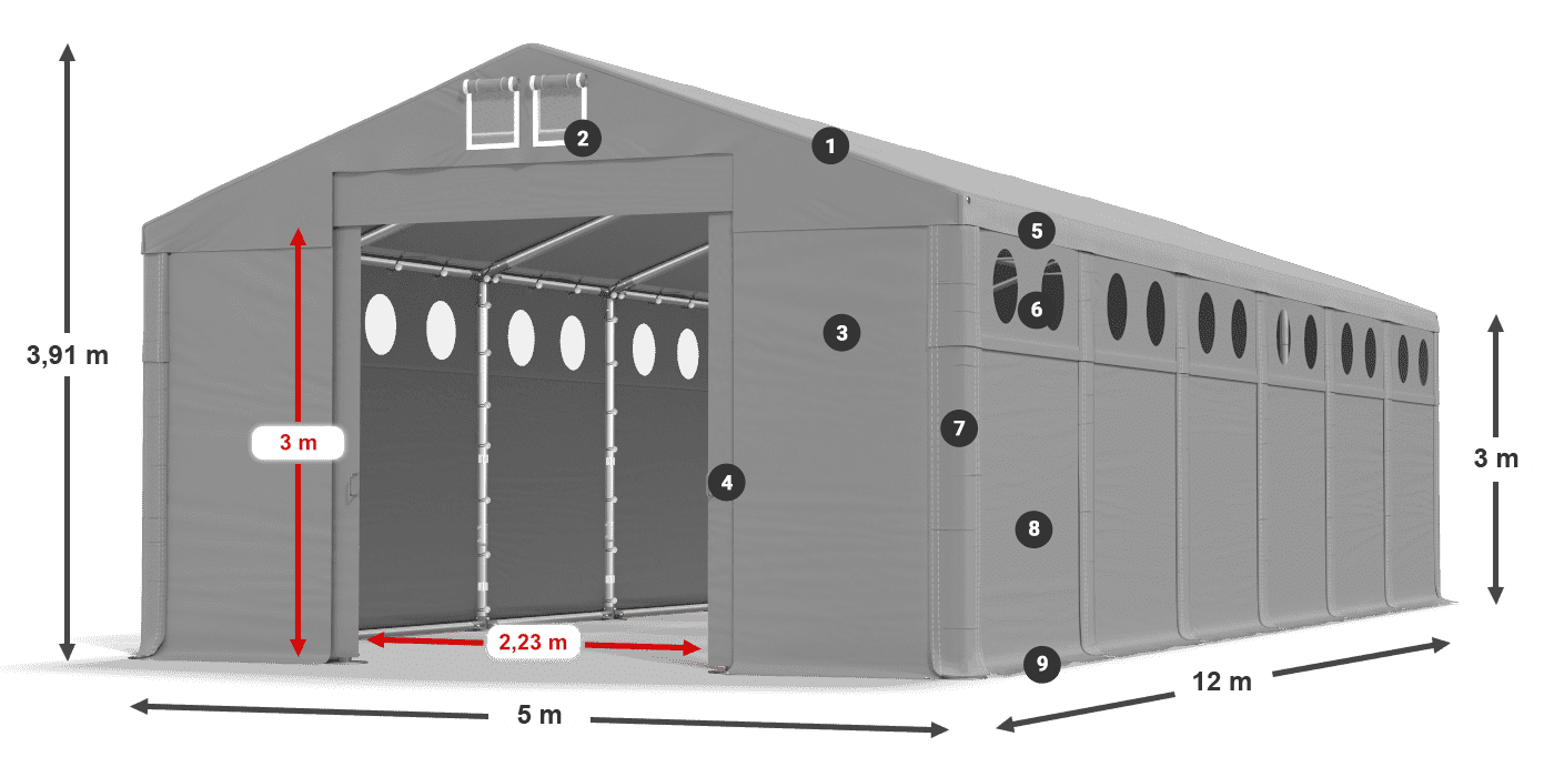 Tető: FR 620 PVC Falak: MS O 580 PVC 3 m jelmagyarázat