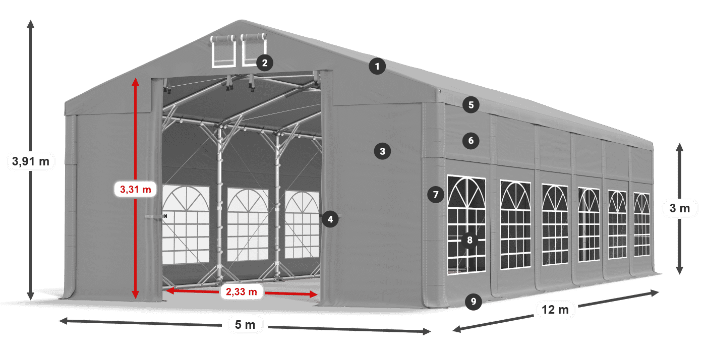 Tető: FR 620 PVC Falak: SD 500 PVC 3 m jelmagyarázat