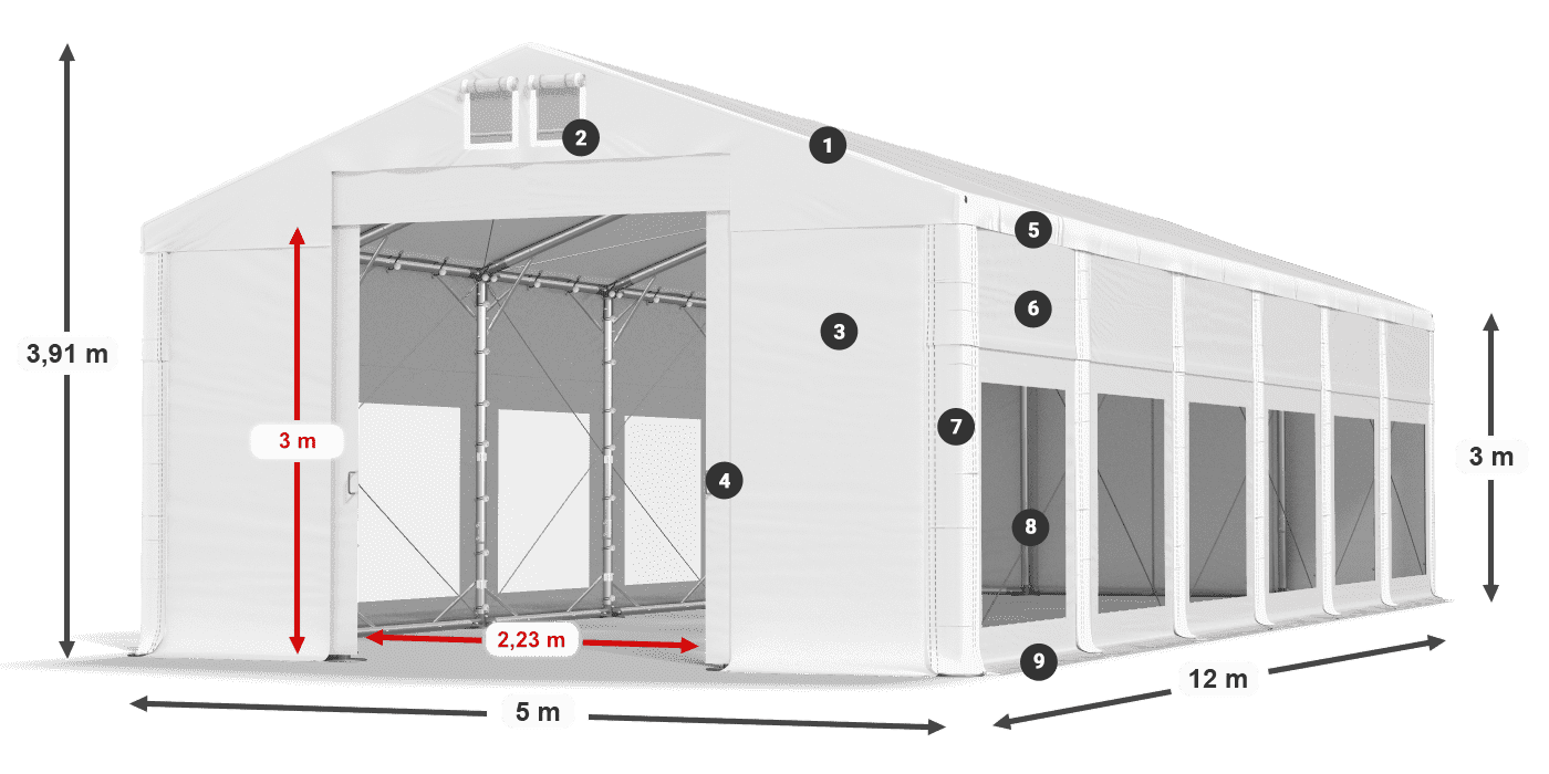 Tető: MS 580 PVC Falak: MS 580 PVC 3 m jelmagyarázat