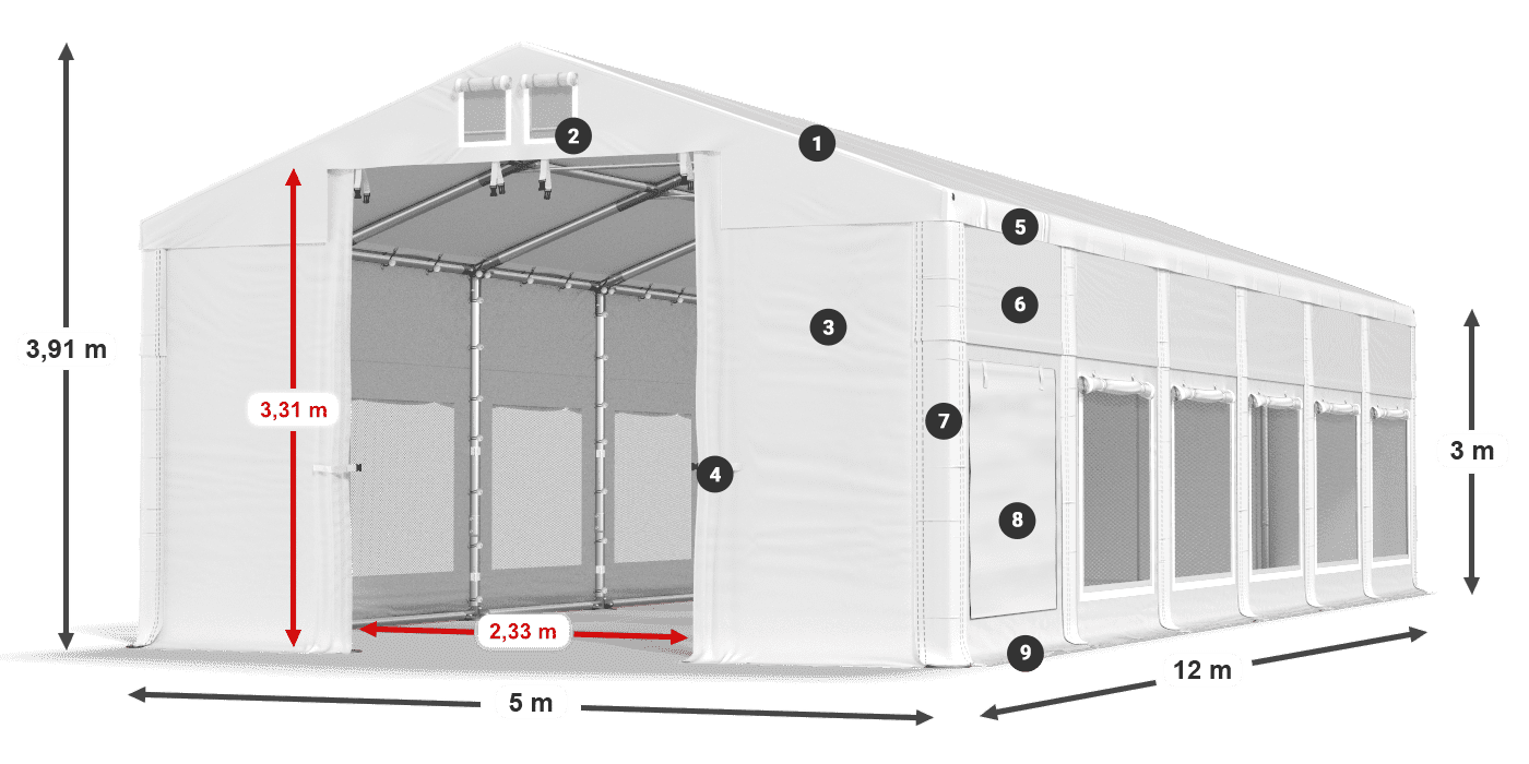 Tető: MS 580 PVC Falak: SD M 500 PVC 3 m jelmagyarázat