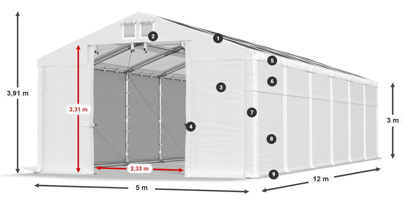 Tető: MS T 580 PVC Falak: SD 500 PVC 3 m jelmagyarázat